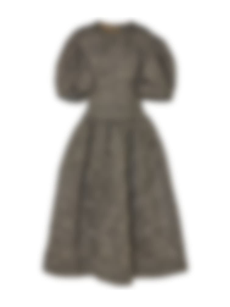 Regalia Embroidered Puff-Sleeve Dress in Onyx Brown