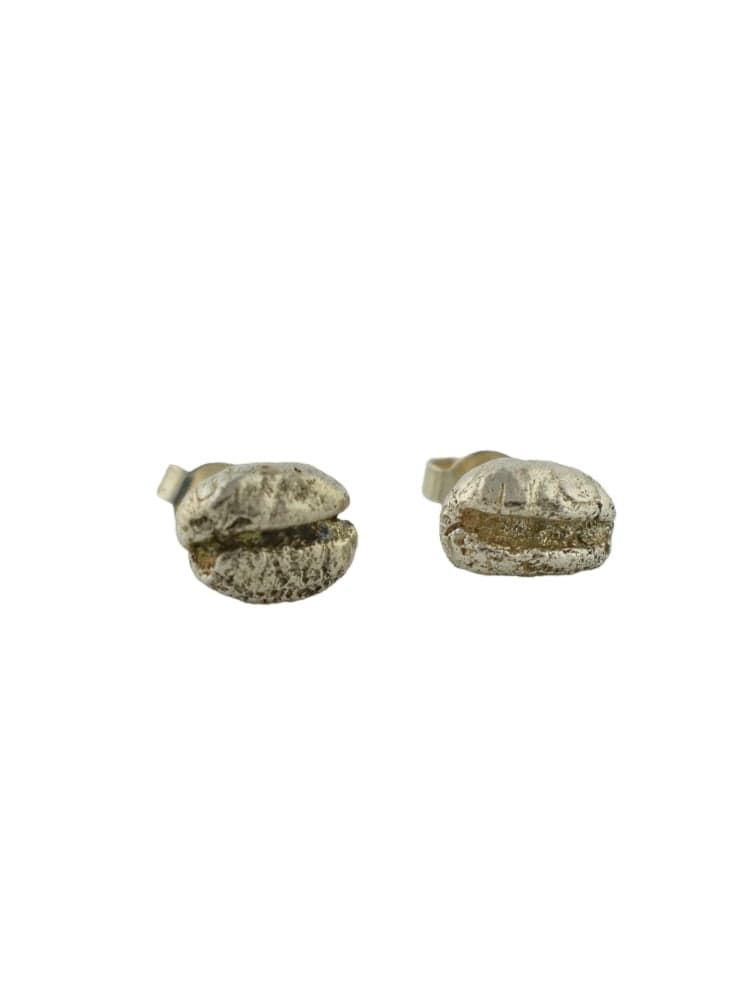 Real coffee bean sterling silver studs