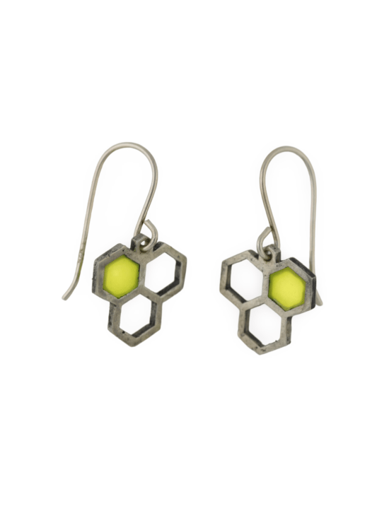 Honeycomb Earrings Sterling Silver With Enamel Honey